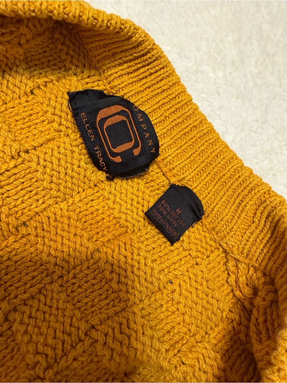 Ellen Tracy Mustard Yellow Textured Knit Cardigan - Picture 5 of 7